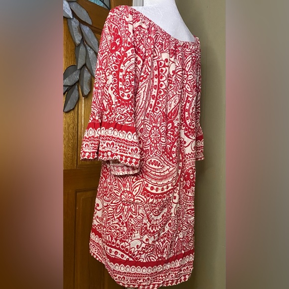 5 for $50 - Umgee Red and White Paisley Print Dress/Tunic - Picture 4 of 7